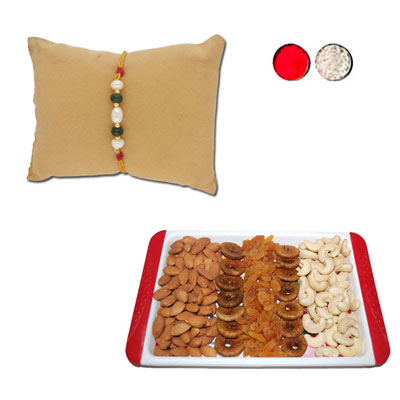 "Splendor Pearl Rakhi - JPJUN-23-037 (Single Rakhi), Dryfruit Thali - RD1000 - Click here to View more details about this Product